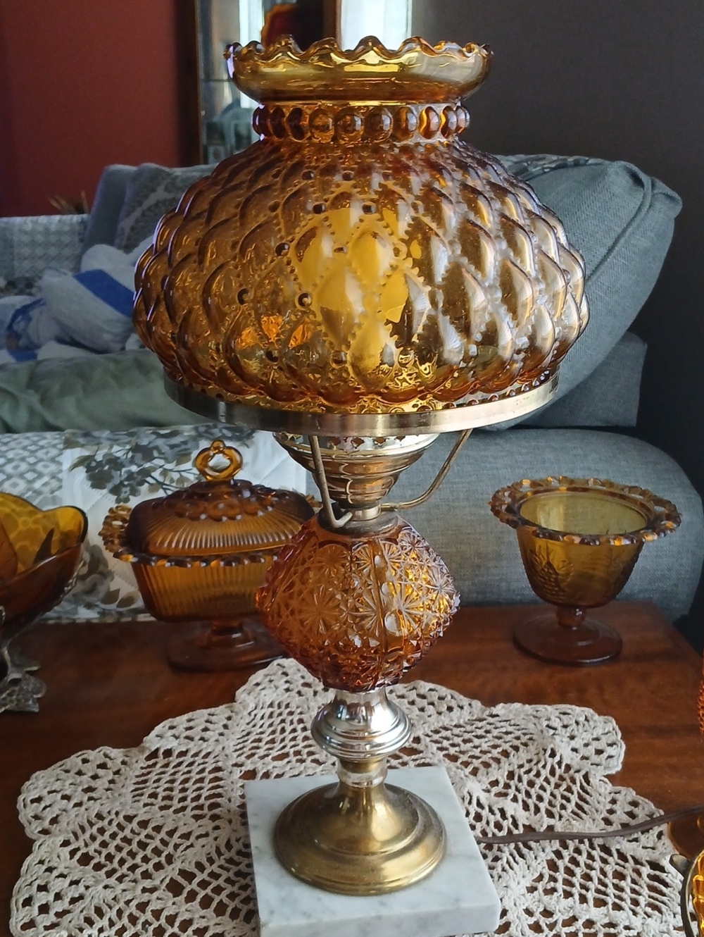 Amber Pressed Glass Table Lamp